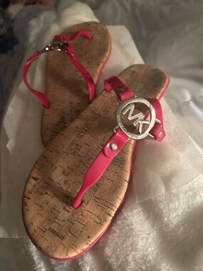 Michael Kors Hot Pink MK Logo Thong Sandals